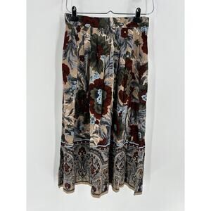 Nell Flowers Vintage Skirt Womens 8 Beige Red Floral Pleated Pockets Cotton